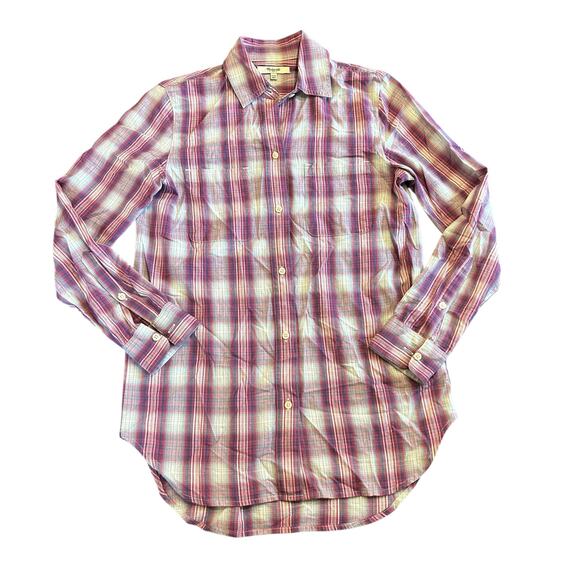 Madewell Womens plaid button down, raspberry blue Size XXS - Picture 2 of 6